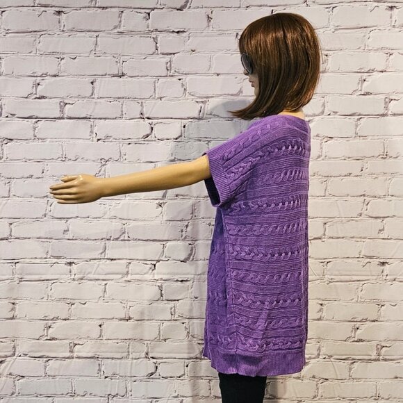 LAUREN by RALPH LAUREN - Classic cable knit short sleeve purple tunic sweater - Picture 5 of 7